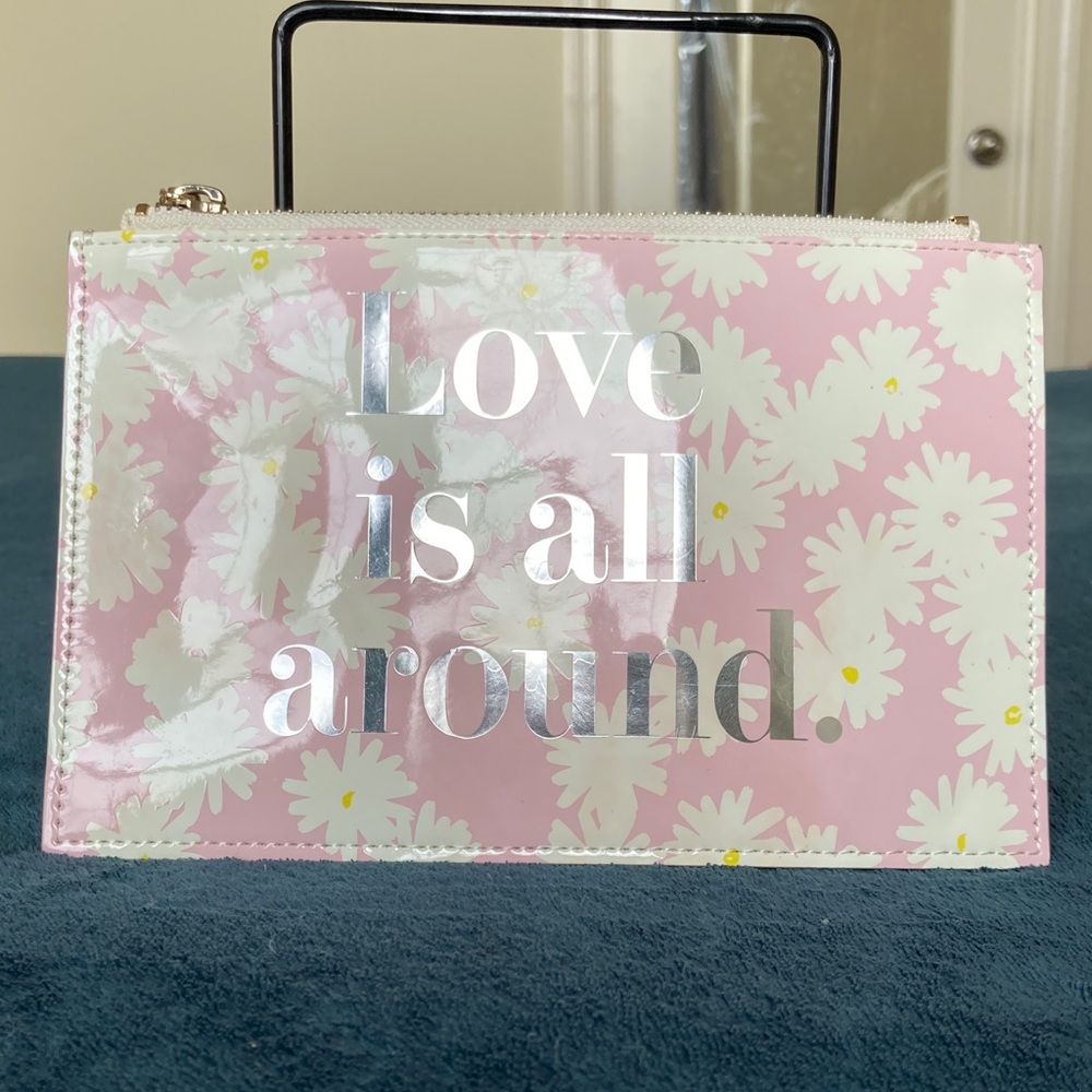 Kate Spade Striped “Love is all around” pencil cosmetic Pouch